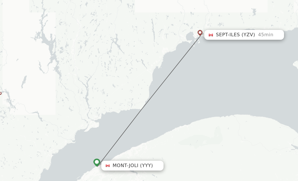 Flights from Mont Joli to Sept-Iles route map