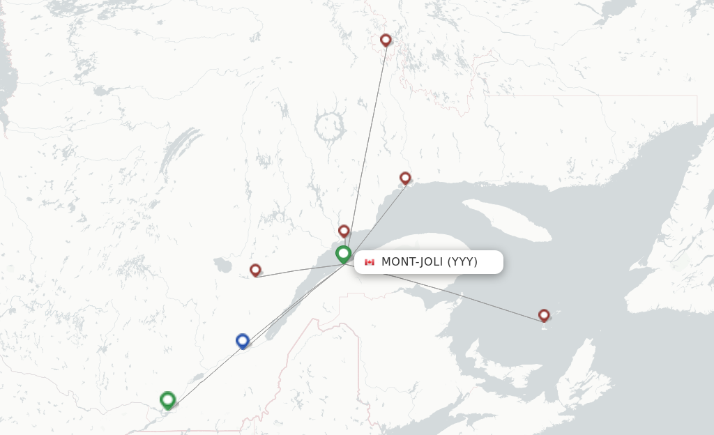 Flights from Mont Joli to Moncton route map