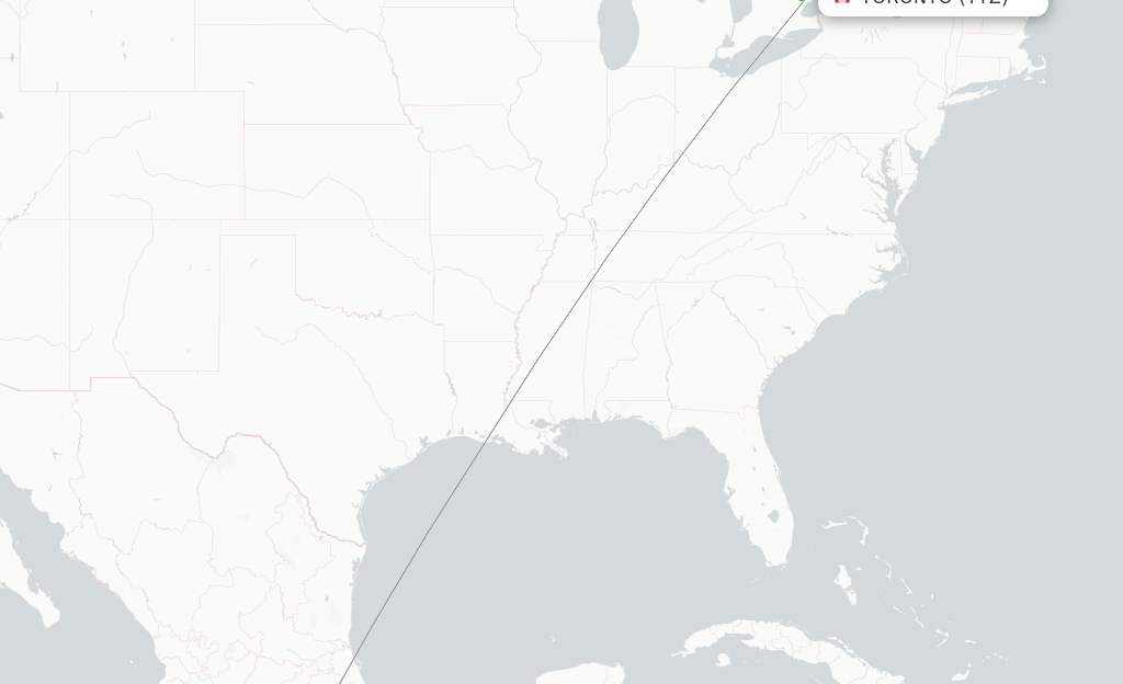 Route map with flights from Toronto with Aeromexico