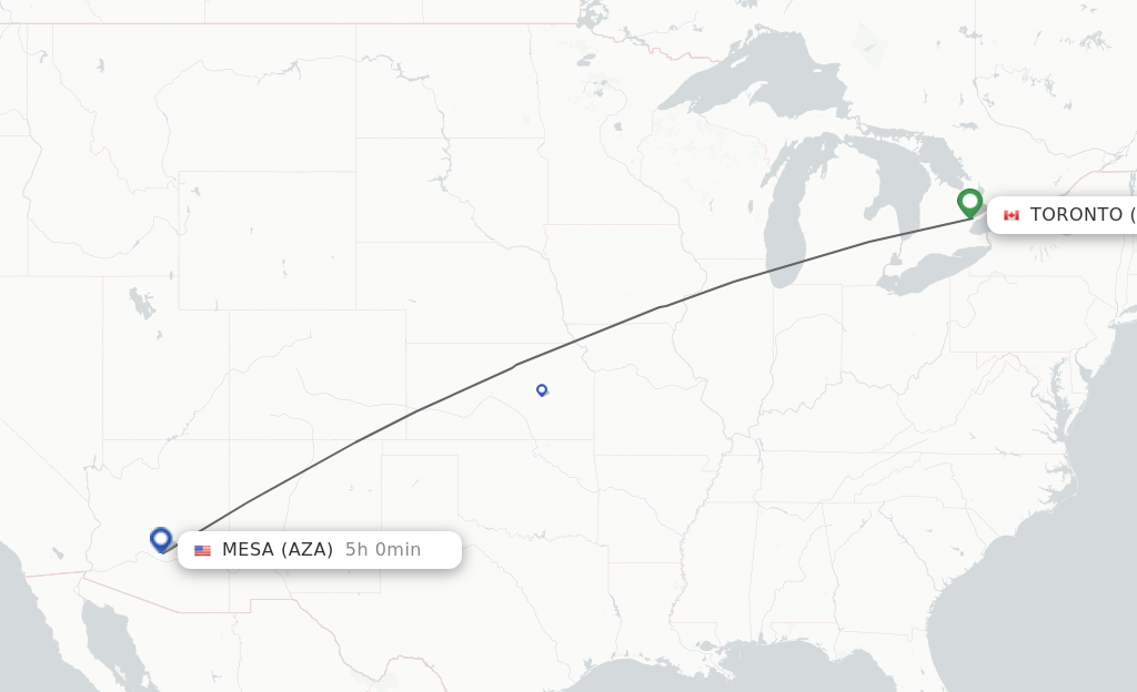 Flights from Toronto to Mesa route map