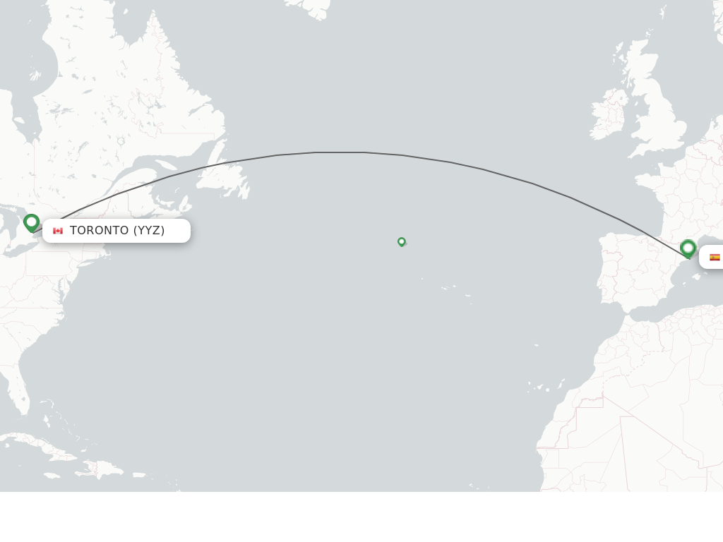 Flights from Toronto to Barcelona route map