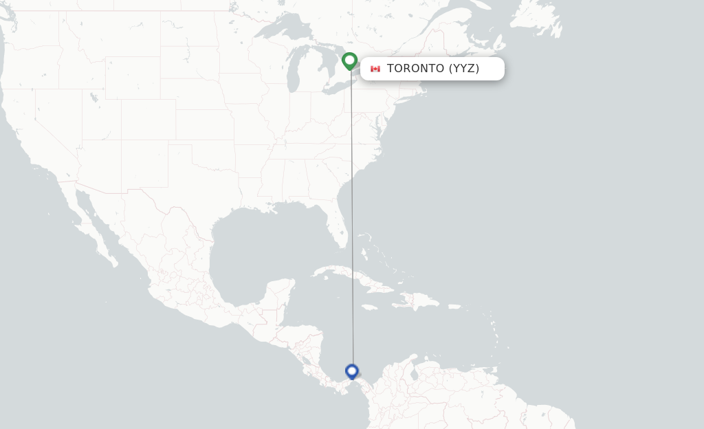 Route map with flights from Toronto with Copa Airlines