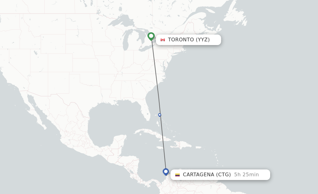 Flights from Toronto to Cartagena route map
