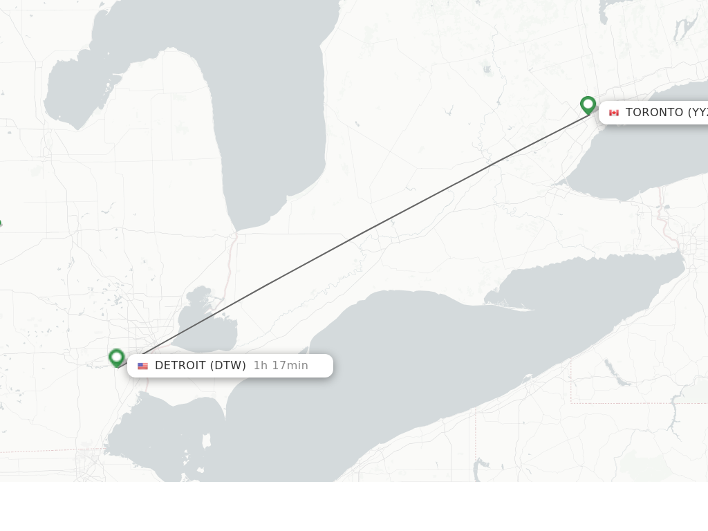 Flights from Toronto to Detroit route map