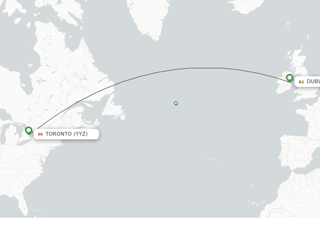 Flights from Toronto to Dublin route map
