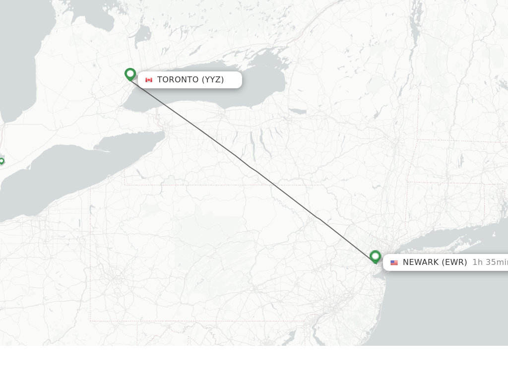 Flights from Toronto to Newark route map