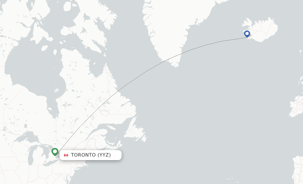 Route map with flights from Toronto with Icelandair