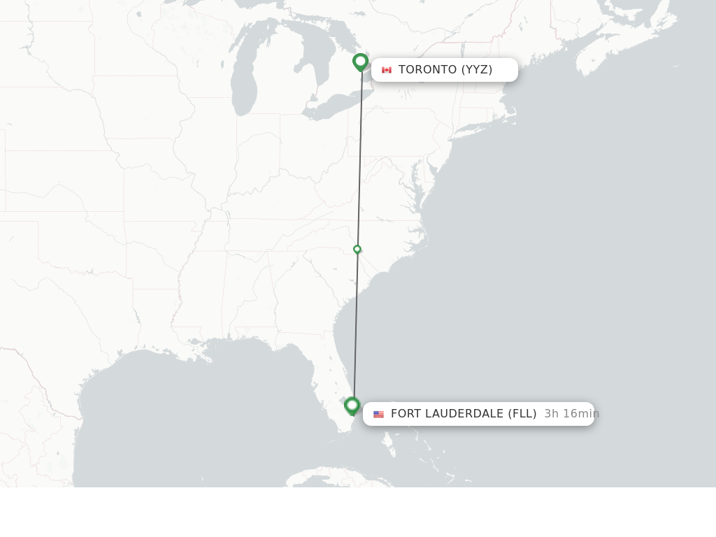 Flights from Toronto to Fort Lauderdale route map