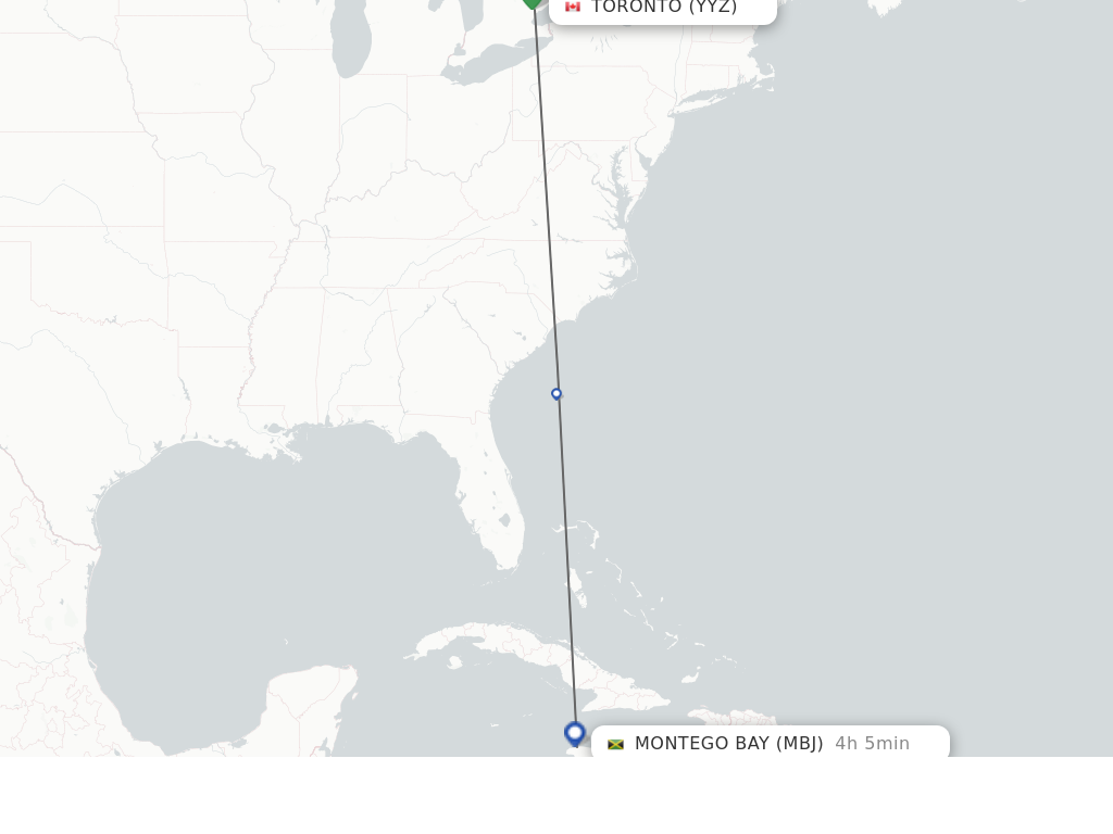 Flights from Toronto to Montego Bay route map
