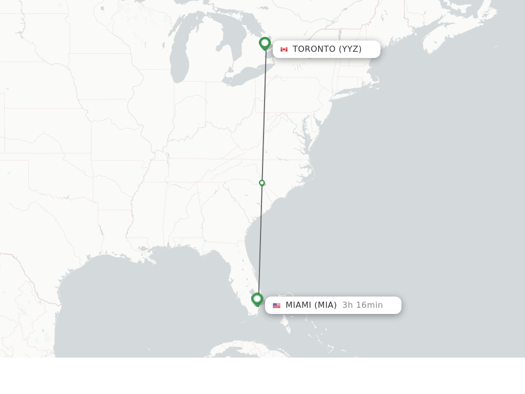 Flights from Toronto to Miami route map