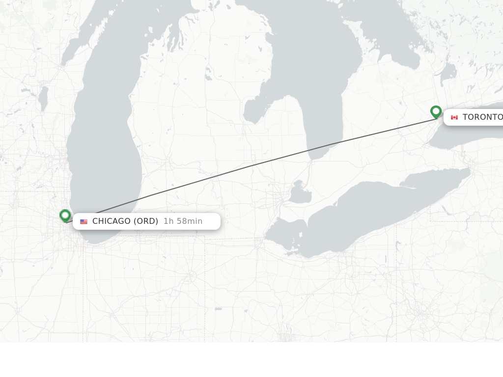 Flights from Toronto to Chicago route map