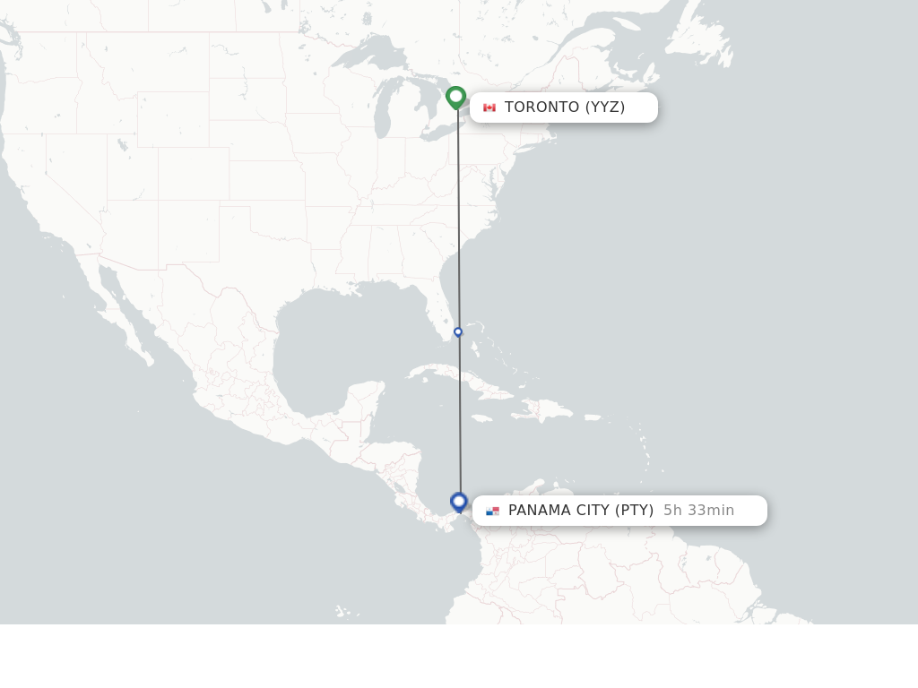 Flights from Toronto to Panama City route map