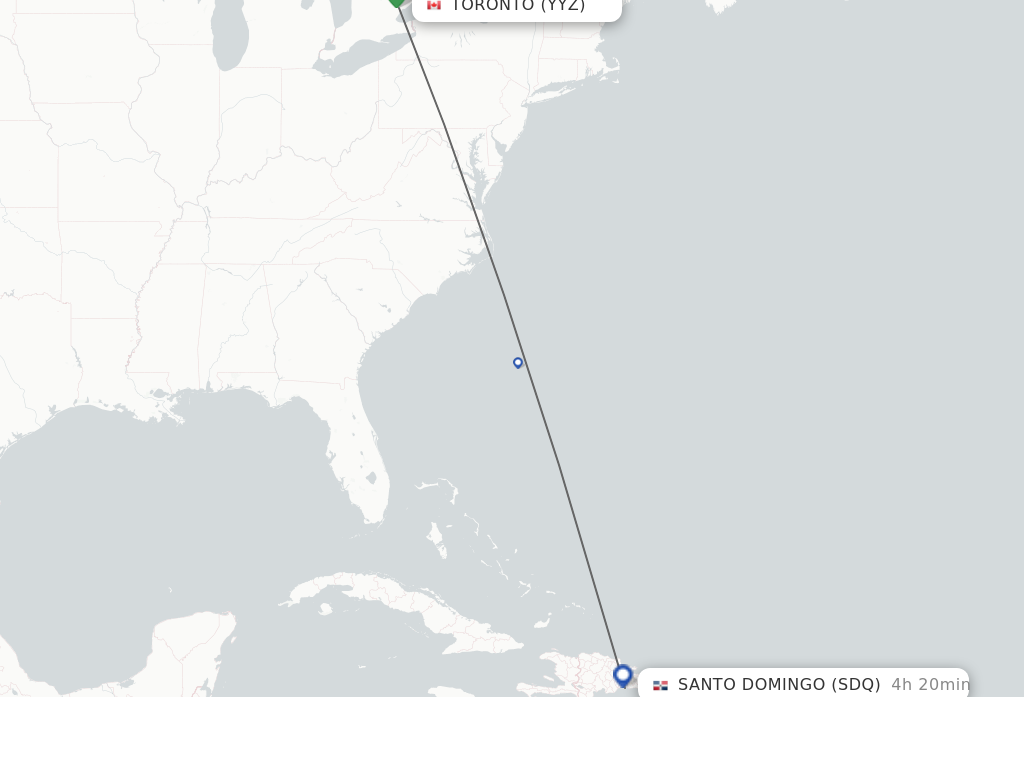 Flights from Toronto to Santo Domingo route map
