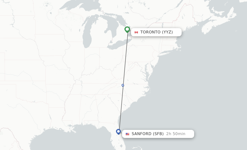 Flights from Toronto to Orlando route map