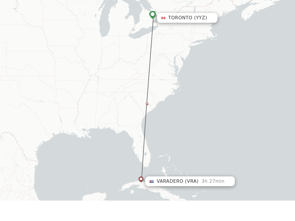 Flights from Toronto to Varadero route map