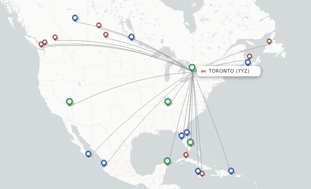 Route map with flights from Toronto with Swoop