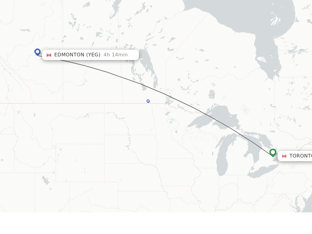 Flights from Toronto to Edmonton route map