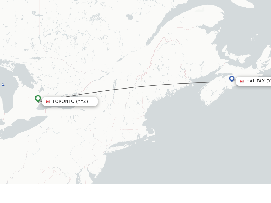 Flights from Toronto to Halifax route map