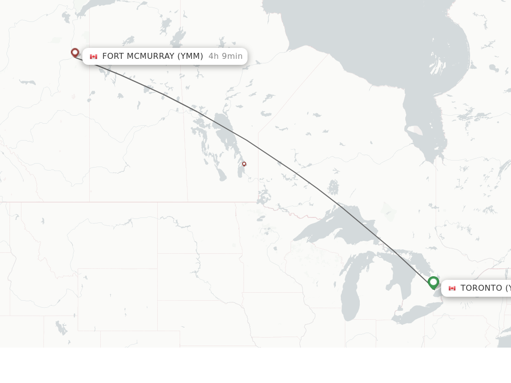 Flights from Toronto to Fort McMurray route map