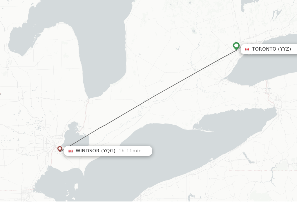 Flights from Toronto to Windsor route map