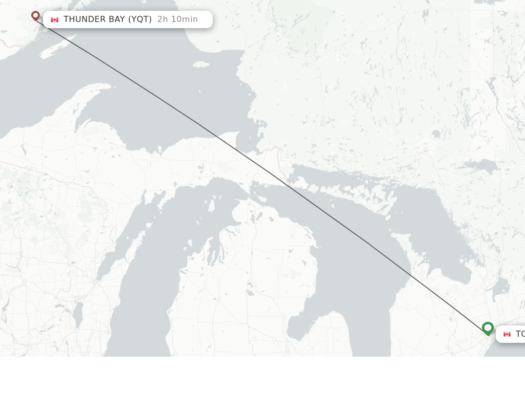 Flights from Toronto to Thunder Bay route map