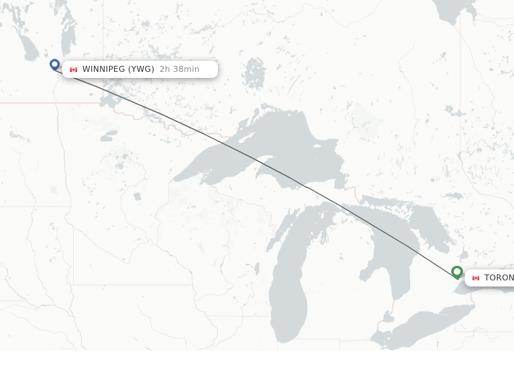 Flights from Toronto to Winnipeg route map