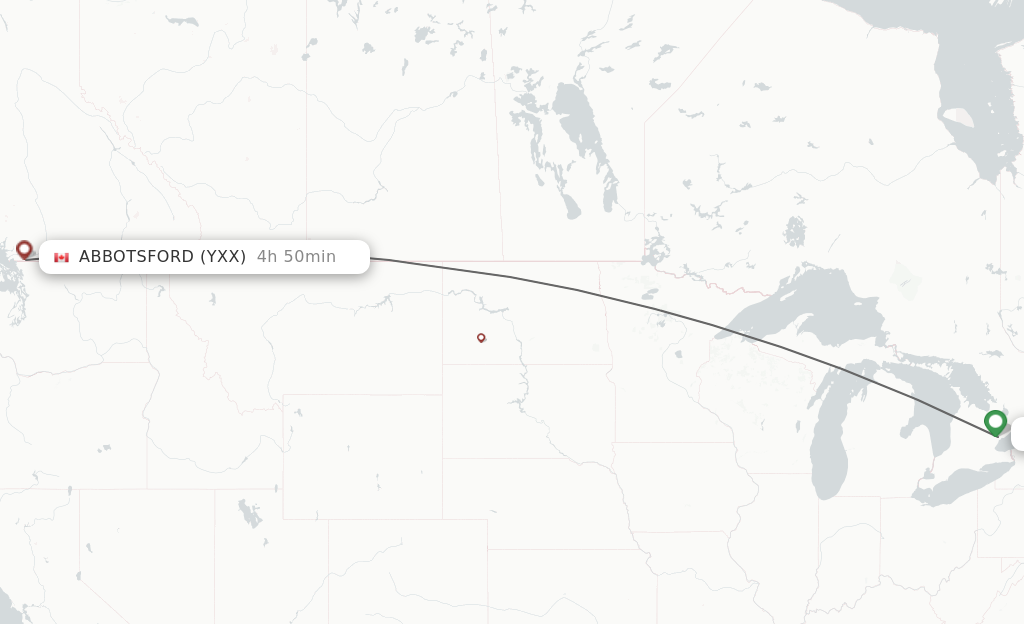 Flights from Toronto to Abbotsford route map