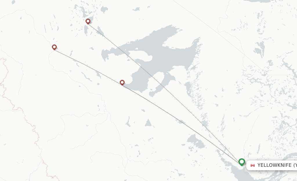 Route map with flights from Yellowknife with North-Wright Airways
