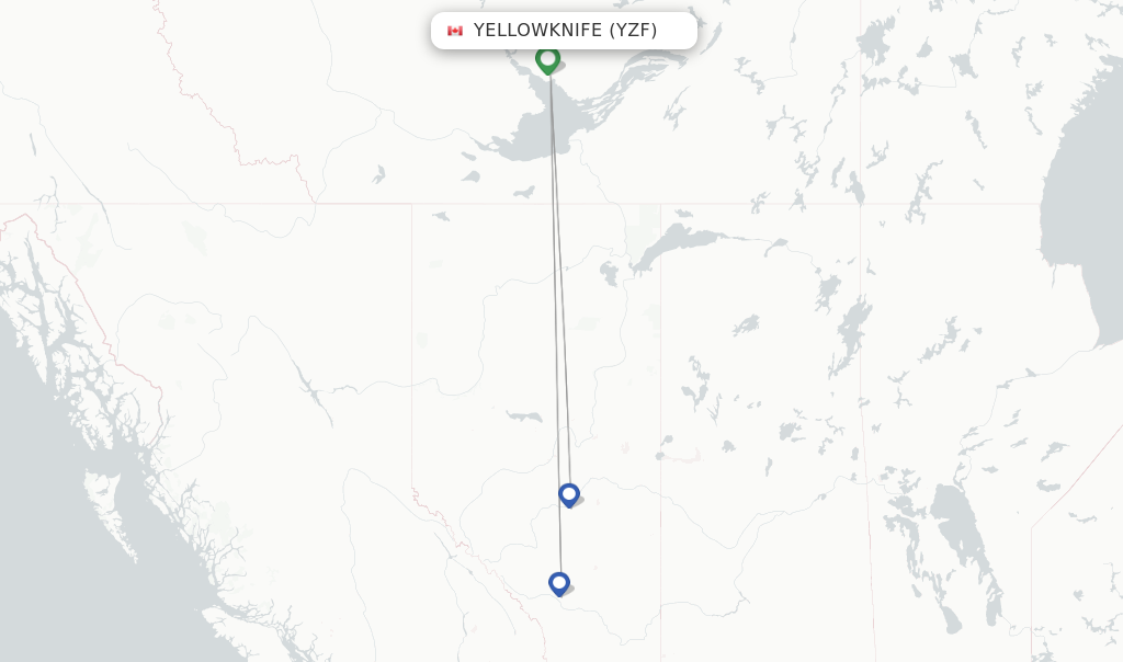 Route map with flights from Yellowknife with WestJet