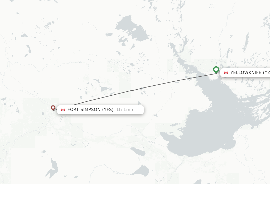 Flights from Yellowknife to Fort Simpson route map