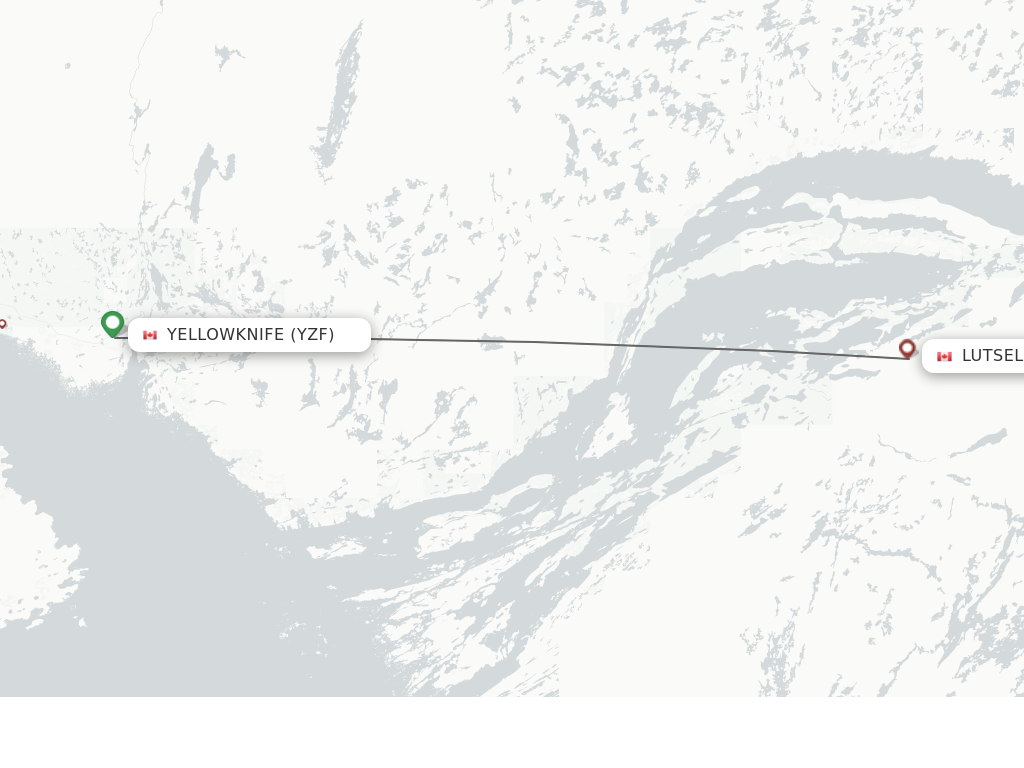 Flights from Yellowknife to Lutselk'E route map