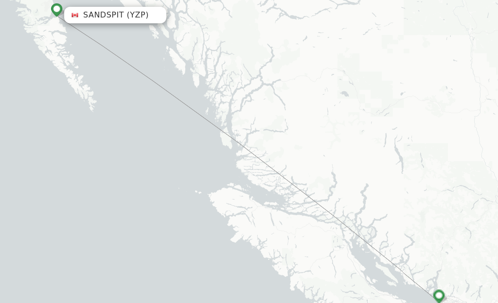Route map with flights from Sandspit with Air Canada