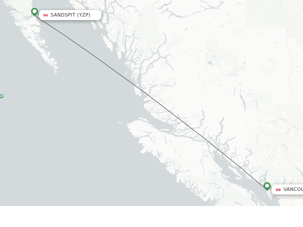 Flights from Sandspit to Vancouver route map