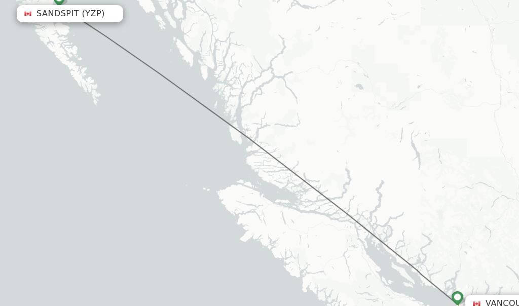 Flights from Sandspit to Vancouver route map