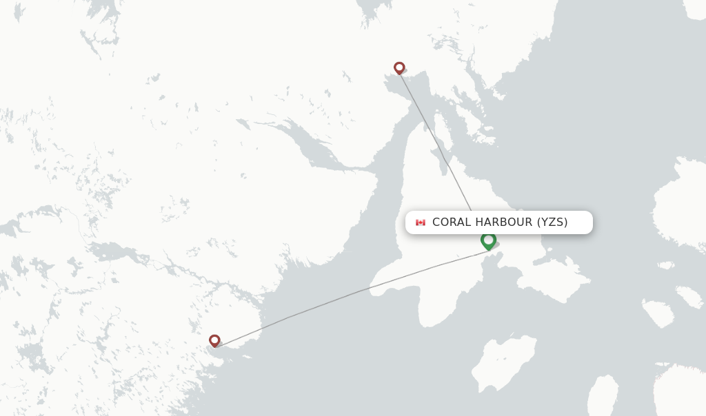 Route map with flights from Coral Harbour with Calm Air International