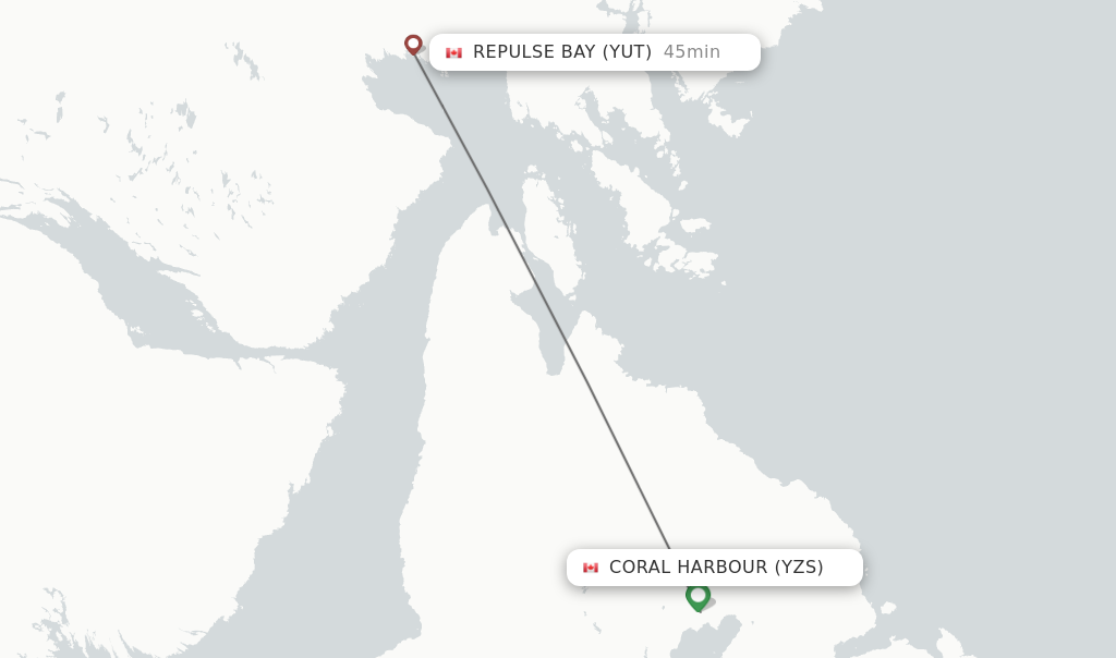Flights from Coral Harbour to Repulse Bay route map