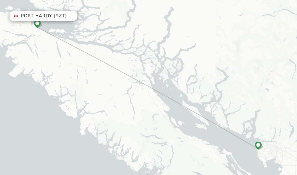 Route map with flights from Port Hardy with Pacific Coastal Airlines