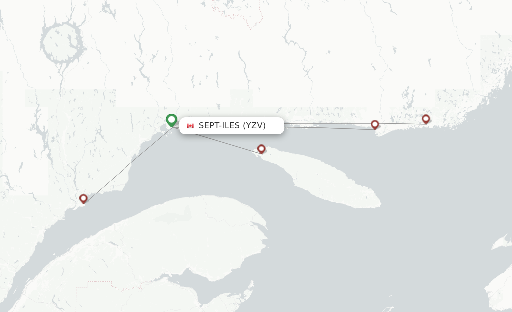 Route map with flights from Sept-Iles with Air Liaison