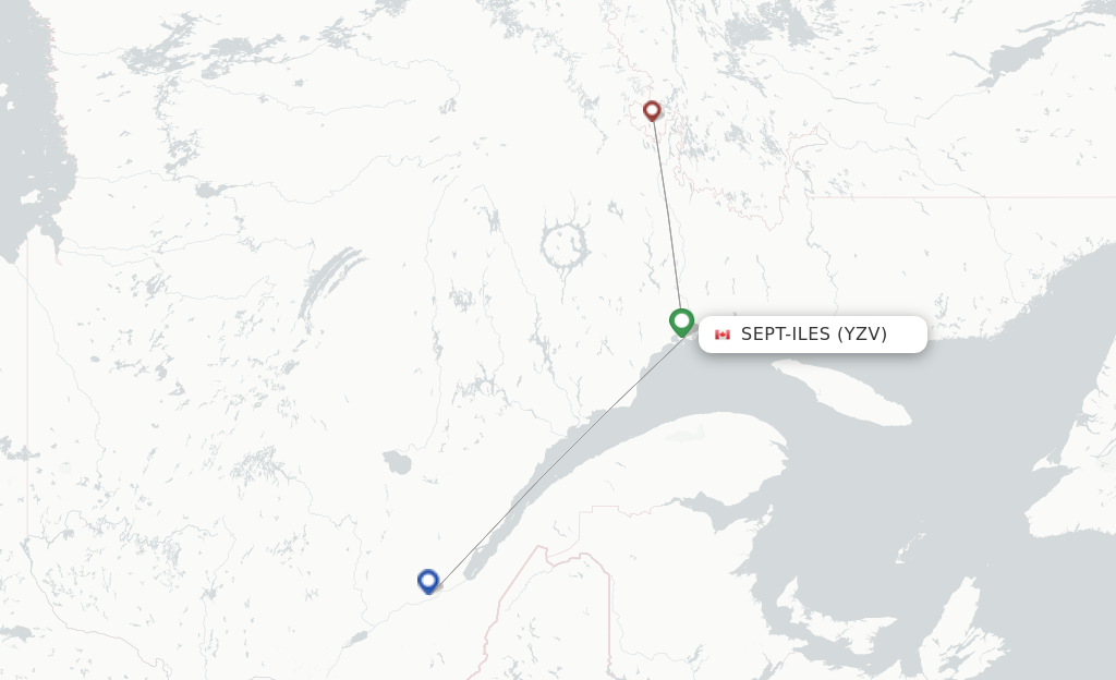 Route map with flights from Sept-Iles with Pascan