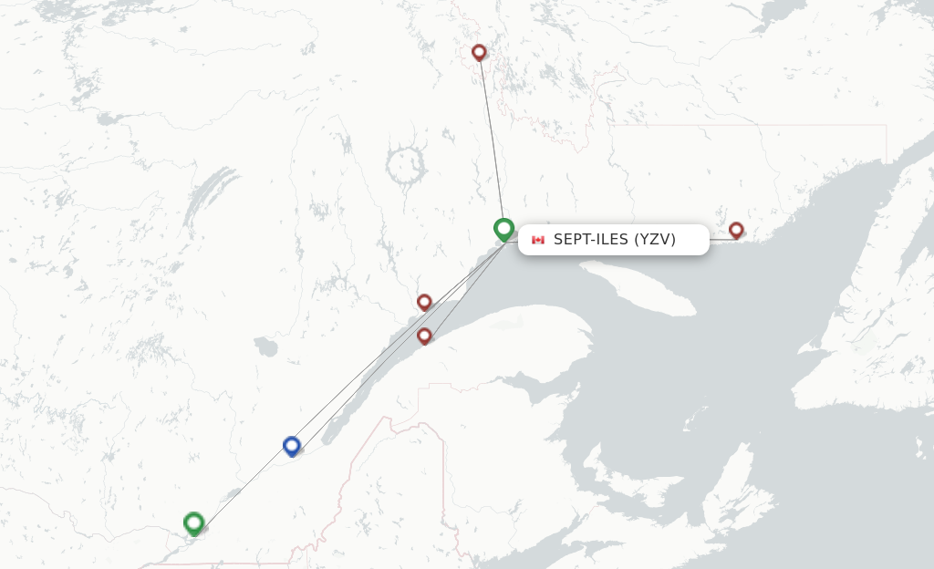 Route map with flights from Sept-Iles with PAL Aerospace