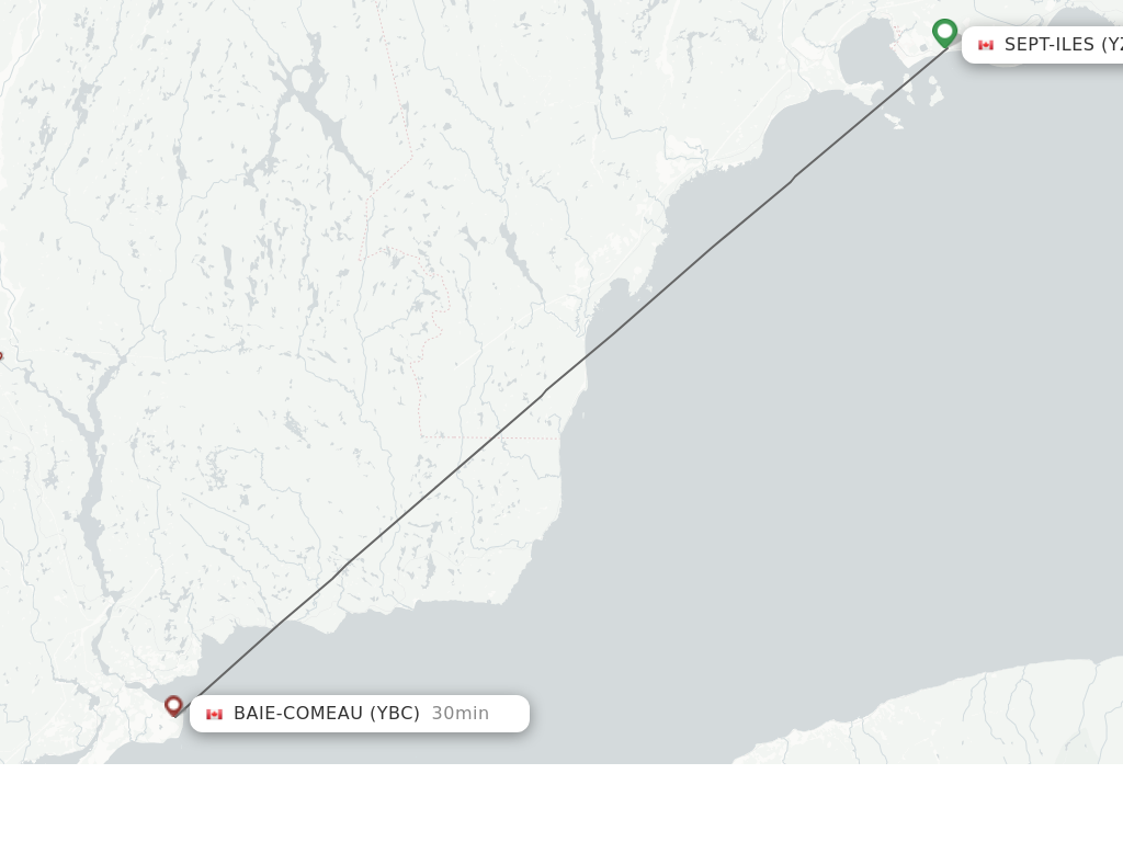 Flights from Sept-Iles to Baie Comeau route map