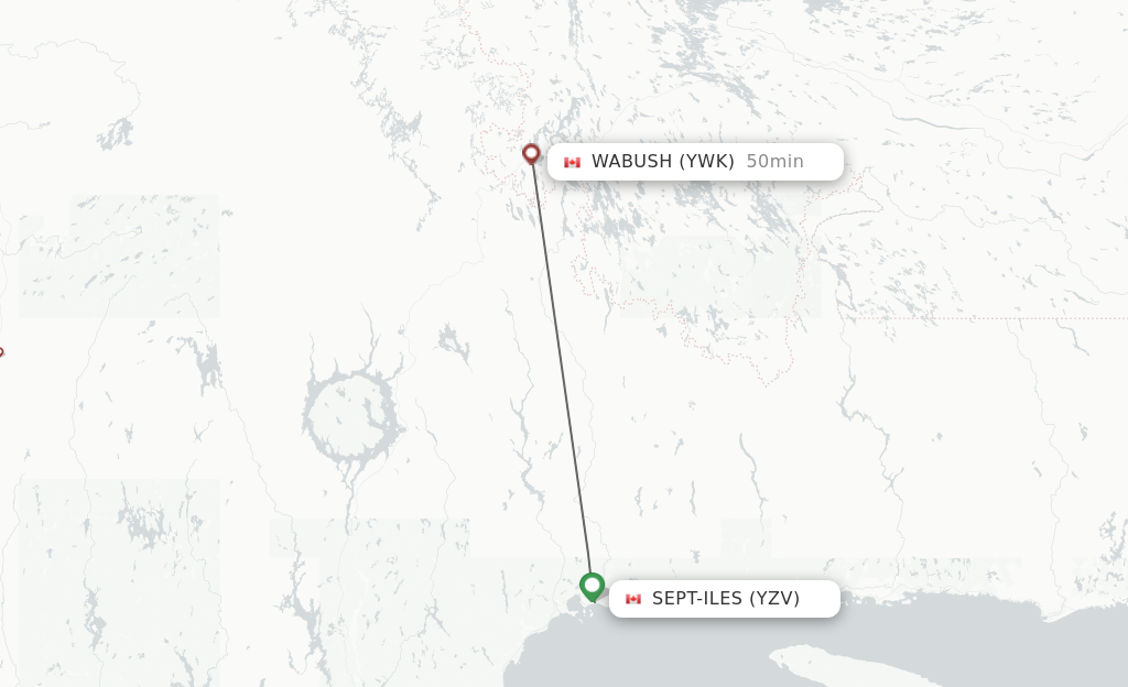 Flights from Sept-Iles to Wabush route map