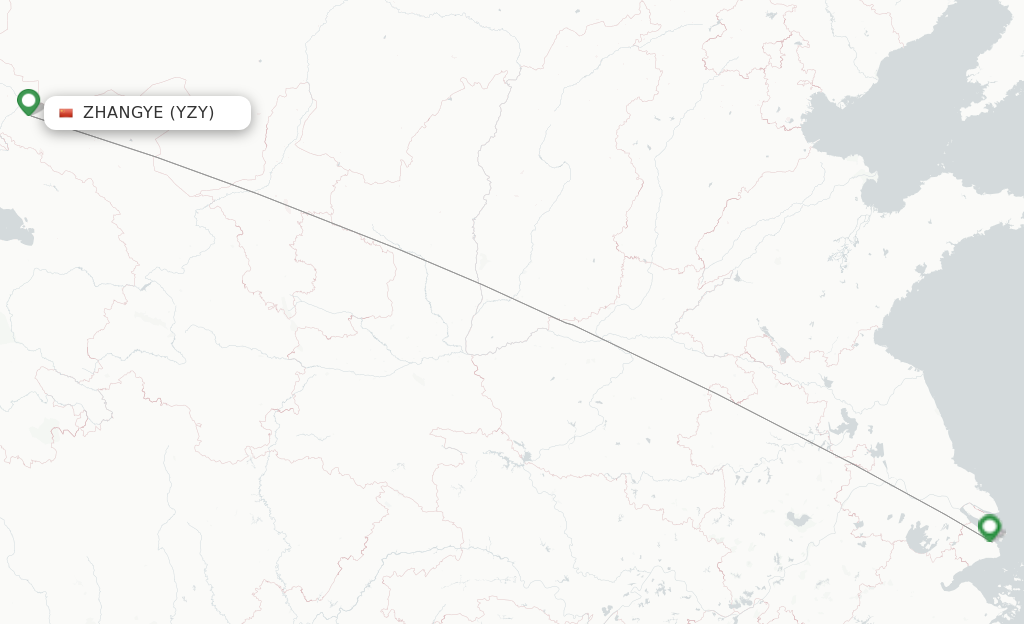 Route map with flights from Zhangye with Spring Airlines