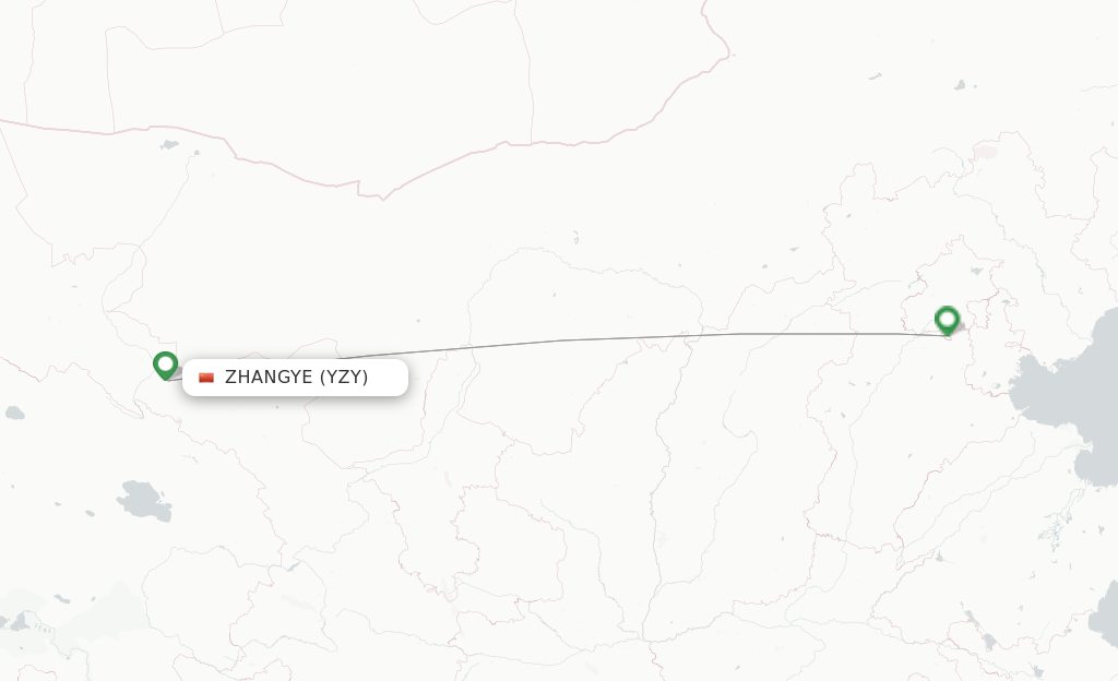 Route map with flights from Zhangye with China United Airlines