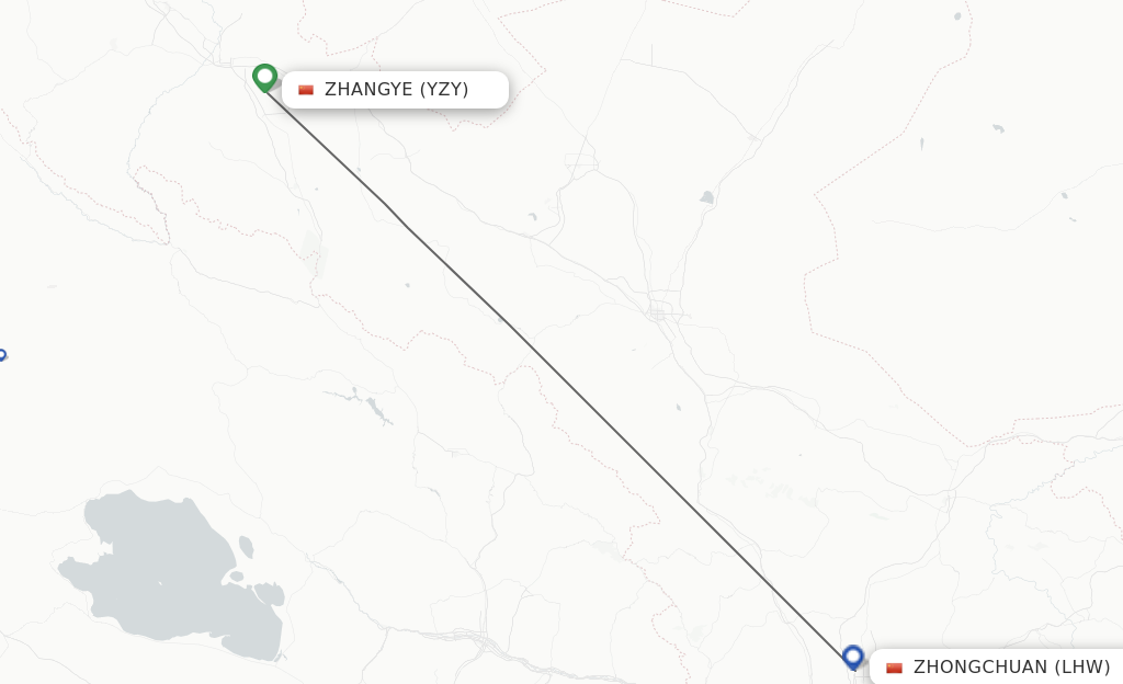 Flights from Zhangye to Lanzhou route map