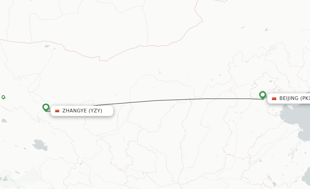 Flights from Zhangye to Beijing route map