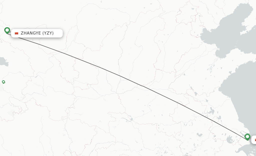 Flights from Zhangye to Shanghai route map