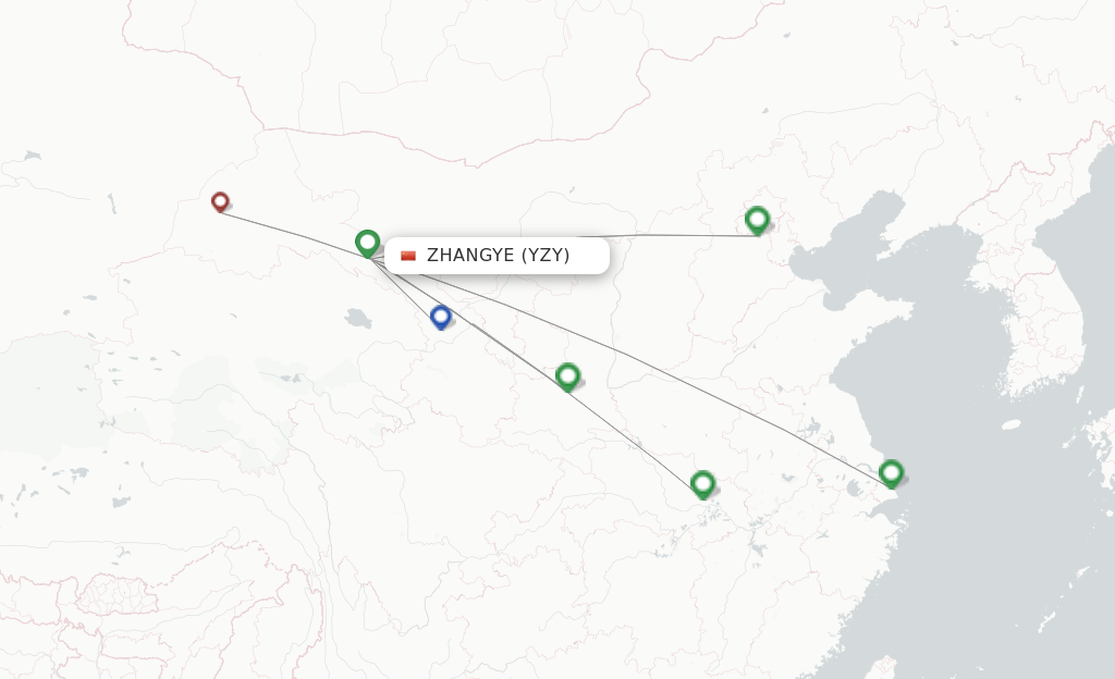 Flights from Zhangye to Dunhuang route map