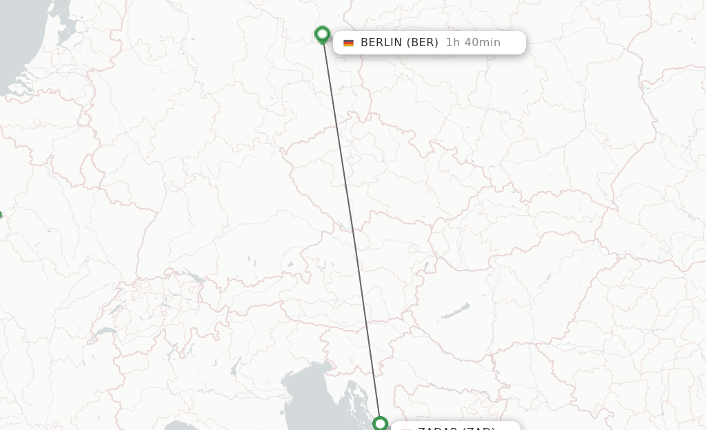 Flights from Zadar to Berlin route map