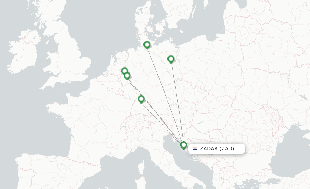 Route map with flights from Zadar with Eurowings